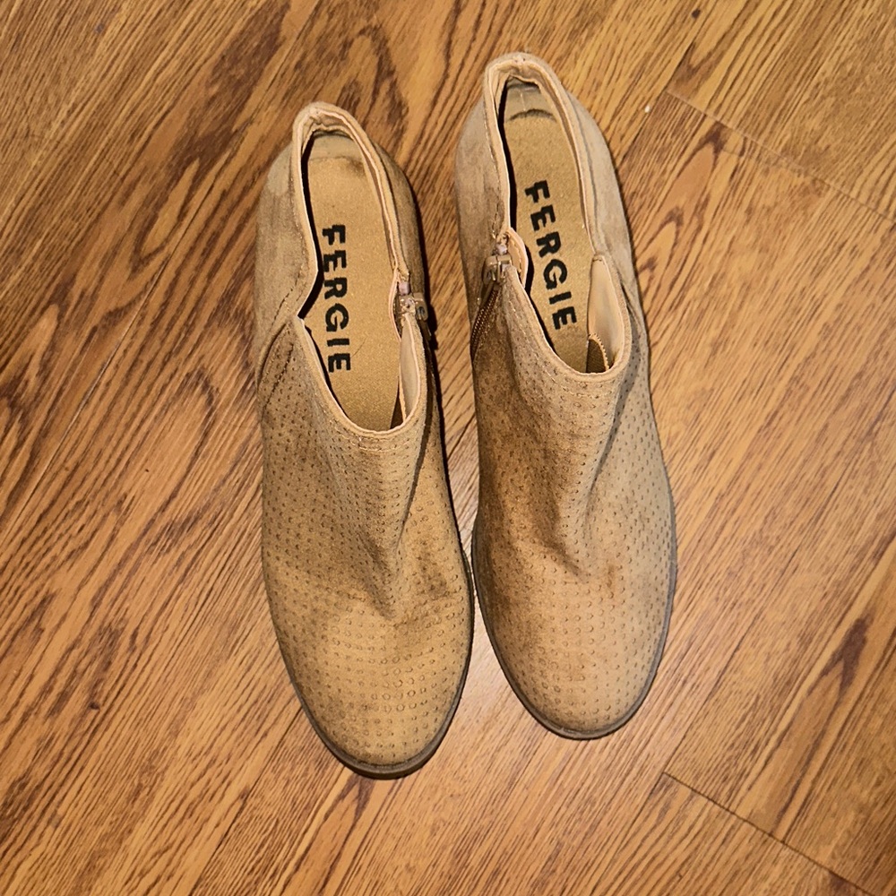 Fergie Women's Tan Perforated Suede Ankle Booties